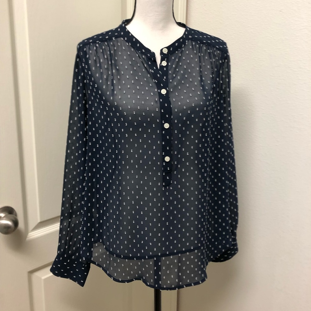 J.Crew Navy Polka Dot Blouse, Sz. M